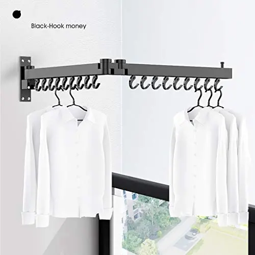 GWXYMJ Coat Rack Balcony Wall-Mounted Drying Racks, Folding Telescopic Invisibility Push-Pull Clothes Rod, Indoor Household Outdoor Clothes Hanger, Rotatable 360° Rotating Bearing (Color : Black)