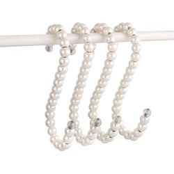 RuiLing 5-Pack White Pearl Beads Hanging S Hooks S Shape Non-Slip Ornament Hook- S Shaped Creativity S Hooks, for Closets, Wardrobe, Clothing Shop, Shopping Mall