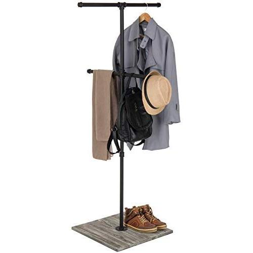 MyGift Industrial Pipe Clothing Display Stand with Vintage Gray Wood Base