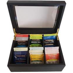 Wooden Tea Boxes Organizer Gift Set - Wood Tea Boxes with Bigelow Assorted Tea Bags Bigelow Variety Pack Tea and Bigelow Herbal Tea Variety Pack Tea 12 Different Flavors 36 Tea Bags