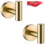 Single Robe Hook, Towel Hook Brushed Gold, SUS304 Stainless Steel Bathroom Clothes Cabinet Closet Coat Hook Wall Mounted,Round,Heavy Duty Door Hanger, 2 Pack