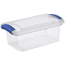 Sterilite 7 Quart See Through Storage Box- Stadium with Latching Lid and Blue Handle, Case of 14