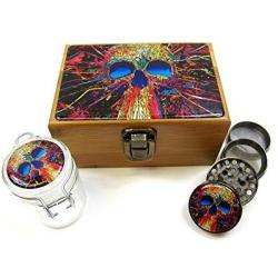 Herb Stash Boxes Set All in One Combo, Metal Grinder, Storage Jar, label- Skull (Skull)