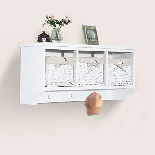 Wall Mount Coat Rack 3 Hooks 3 Removable Wicker Baskets Storage Cubbies Shelf Clothes Bags Hats Hanger White Hallway Decor Entryway Organization Wall Mount Coat Rack 3 Hooks 3 Removable Wicker Baskets Storage Cubbies Shelf Clothes Bags Hats Hanger White Hallway Decor Entryway Organization