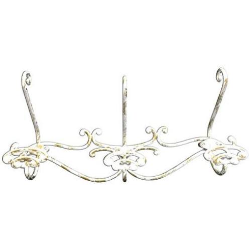 Headbourne 16-Inch Over The Door Metal Rail/Coat Rack with 3 Double Hooks and White Gold Finish, Weathered