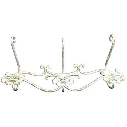Headbourne 16-Inch Over The Door Metal Rail/Coat Rack with 3 Double Hooks and White Gold Finish, Weathered