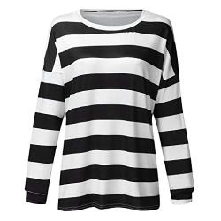 Toimothcn Womens Stripe Pullover Tops Loose Casual Long Sleeve T-Shirt Blouses