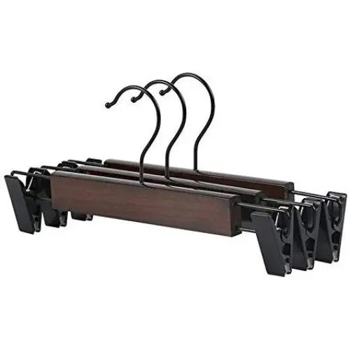 Hanger Pack of 10 Multiple Sizes High-Grade Wooden Pants Hangers with Metal Clips Grip Clip Pants Hanger Smooth Finish Solid Wood Jeans Skirt Hanger for Hanging All Kinds of Clothes
