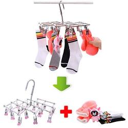 qinglele Drying Hanger,Hanging Drying Rack,Drip Hanger Stainless Steel with 18 Pegs for Laundry Underwear Socks Bra Panty,Quickly Remove Clothes from Hanger,Windproof,Folding Portable,Green