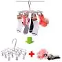 qinglele Drying Hanger,Hanging Drying Rack,Drip Hanger Stainless Steel with 18 Pegs for Laundry Underwear Socks Bra Panty,Quickly Remove Clothes from Hanger,Windproof,Folding Portable,Green
