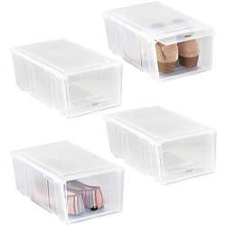 mDesign Stackable Closet Plastic Storage Bin Boxes with Lid - Container for Organizing Mens and Womens Shoes, Sandals, Wedges, Flats, Heels and Accessories - Small, 4 Pack - Clear Frost