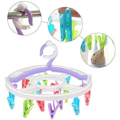 Rommeka Drying Hanger - Portable Circular Laundry Drying Rack with 16 Clips for Socks, Baby Clothes, Cloth Diapers, Bras, Towel, Underwear, Hat, Scarf, Pants, Gloves