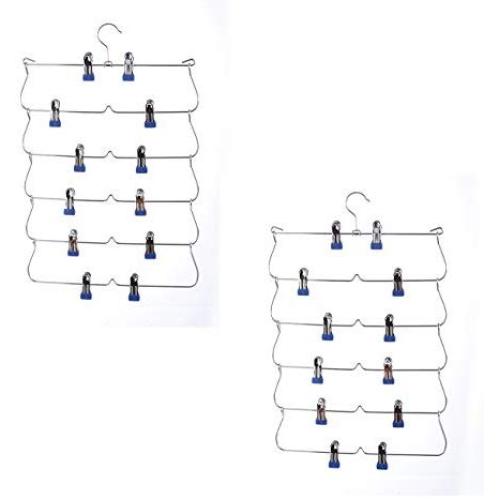 Pants Hangers 6 in 1 Folding Adjustable Rack for Closet Organization Multi-Purpose Non-Slip Space Saving Storage Stackable Closet Organizer(Pack of 2/5)