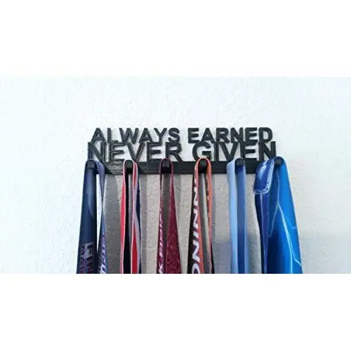 Always Earned Never Given Spartan Race Running Marathon Sports Medal Display Rack Holder Hanger Organizer for Wall OCR Obstacle Course Race
