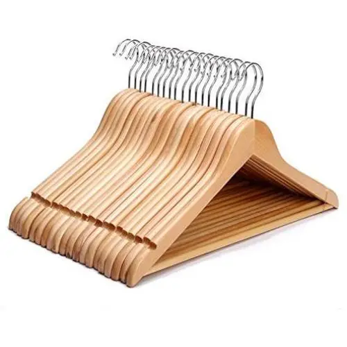 AMKUFO High-Grade Wooden Suit Hangers with Non Slip, 17.5 Inch Premium Solid Wood with 360° Swivel Hook, 24 Free Clothes Hanger Connector Hooks for Space Saving (24 Pack, Natural) AMKUFO High-Grade Wooden Suit Hangers with Non Slip, 17.5 Inch Premium Solid Wood with 360° Swivel Hook, 24 Free Clothes Hanger Connector Hooks for Space Saving (24 Pack, Natural)