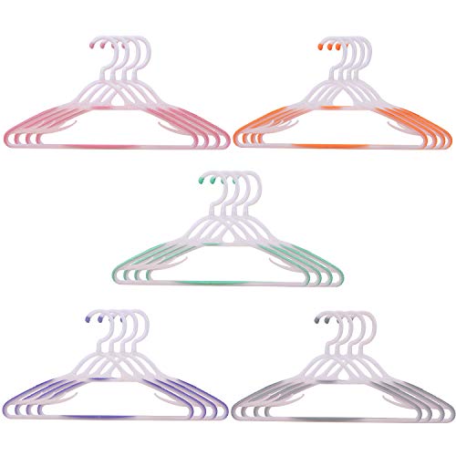 TQVAI 20 Pack Plastic Clothes Hangers Non Slip Heavy Duty Space Saving Notched Hangers - 5 Colors - Mint, Pink, Purple, Orange, Gray