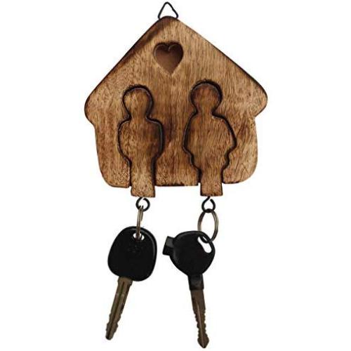 Crafkart Set of 2 Wood Key Ring Chain with Holder - Couple Goals Wooden Couple Key Chains Key Ring Set - Handmade Keyring Keychain and Key Holder - Couple Goals