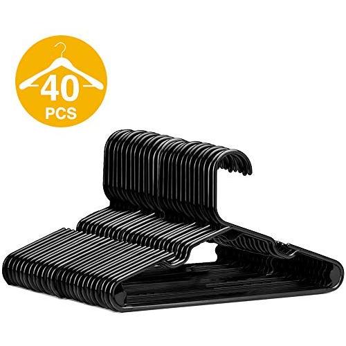 HOUSE DAY 40 Pack Childrens Hanger Plastic Tubular Kids Hangers Non Slip Clothes Hanger for Kids Babies (Black,11.7 inch)