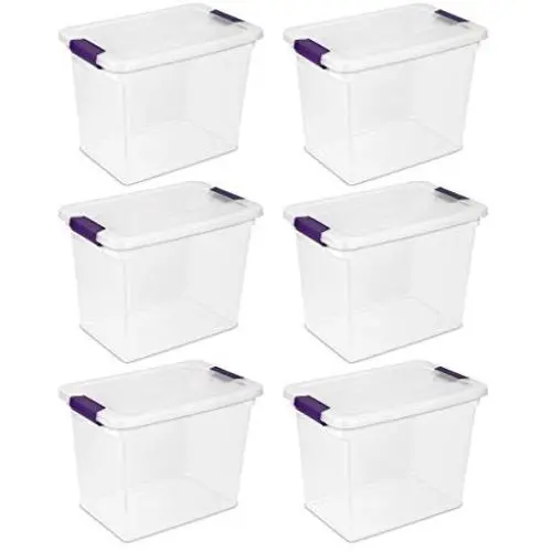 Sterilite 17631706 27 Quart/26 Liter ClearView Latch Box, Clear with Sweet Plum Latches, 6-Pack Sterilite 17631706 27 Quart/26 Liter ClearView Latch Box, Clear with Sweet Plum Latches, 6-Pack