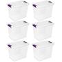 Sterilite 17631706 27 Quart/26 Liter ClearView Latch Box, Clear with Sweet Plum Latches, 6-Pack