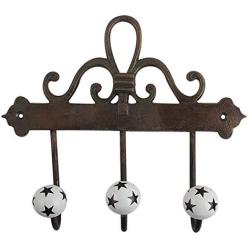 Indianshelf Handmade 2 Artistic Vintage Black Ceramic Star Wall Hooks Hangers/Key Hooks for Clothes