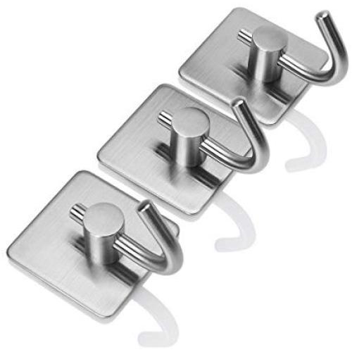 Codream Robe Hooks Heavy Duty 3M Self Adhesive Clothes Hats Towel Hangers for Kitchen Bathroom SUS 304 Stainless Steel Brushed Nickel Pack of 3 Units