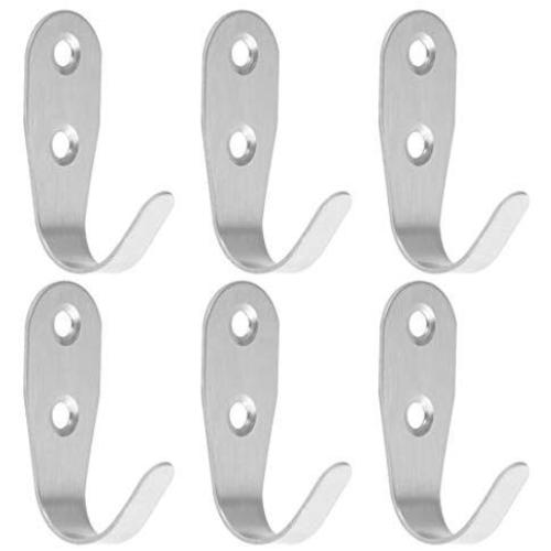 uxcell 6pcs Wall Hooks Stainless Steel Wall Mounted DIY Coats Prong Robe Hooks Clothes Hanger Holder with Screws