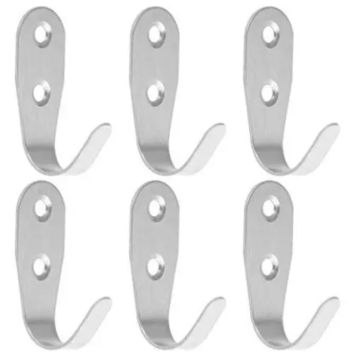 uxcell 6pcs Wall Hooks Stainless Steel Wall Mounted DIY Coats Prong Robe Hooks Clothes Hanger Holder with Screws