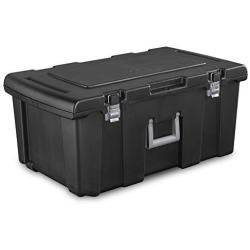 Storage Box. Wheeled Plastic Container Crate W Lid Protects From Damp, Odors, Dirt, Dust, Pests. Replaces Bin, Basket, Tube. Space Saver Footlocker Tote To Hold, Organize In Garage, Boat, Home, Office