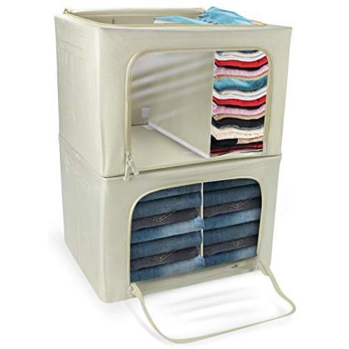 Sorbus Storage Bins with Divided Interior, Foldable Stackable Container Organizer Set with Large Window & Carry Handles, Bedroom Closet Organization for Bedding, Linen, Clothes (Two Section - Beige) Sorbus Storage Bins with Divided Interior, Foldable Stackable Container Organizer Set with Large Window & Carry Handles, Bedroom Closet Organization for Bedding, Linen, Clothes (Two Section - Beige)