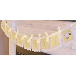 Lamb Yellow White Grey Baby Shower Door Sign Hanger - Matching Items Available - Favor Tags, Banners, Cupcake Toppers etc.