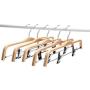 JS HANGER Natural Finish Wooden Pant Hangers with Anti-Rust Hook and 2-Adjustable Clips, 5-Pack