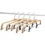 JS HANGER Natural Finish Wooden Pant Hangers with Anti-Rust Hook and 2-Adjustable Clips, 5-Pack JS HANGER Natural Finish Wooden Pant Hangers with Anti-Rust Hook and 2-Adjustable Clips, 5-Pack
