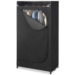 Whitmor Portable Wardrobe Clothes Closet Storage Organizer with Hanging Rack - Black Color - No-tool Assembly - See Through Window - Washable Fabric Cover - Extra Strong & Durable - 19.75 x 36 x 64”