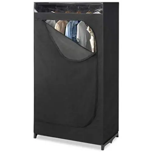Whitmor Portable Wardrobe Clothes Closet Storage Organizer with Hanging Rack - Black Color - No-tool Assembly - See Through Window - Washable Fabric Cover - Extra Strong & Durable - 19.75 x 36 x 64” Whitmor Portable Wardrobe Clothes Closet Storage Organizer with Hanging Rack - Black Color - No-tool Assembly - See Through Window - Washable Fabric Cover - Extra Strong & Durable - 19.75 x 36 x 64”