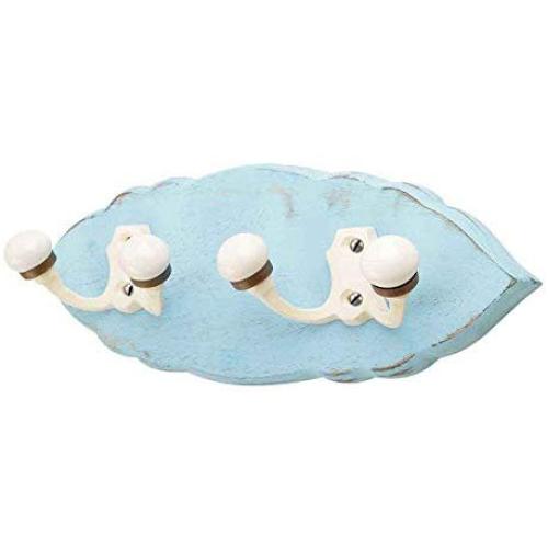 Indianshelf Handmade 1 Artistic Vintage Turquoise Wooden Double Loop Coat Hooks Hangers/Clothes Hooks Door Mount