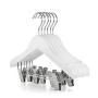 HANGERWORLD 60 White Wooden 11.8inch Kids Notched Coat Clothes Garment Hangers Non Slip Adjustable Clips