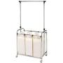 Seville Classics Mobile 3-Bag Heavy-Duty Laundry Hamper Sorter with Clothes Rack Cart, Chrome