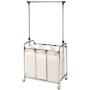 Seville Classics Mobile 3-Bag Heavy-Duty Laundry Hamper Sorter with Clothes Rack Cart, Chrome