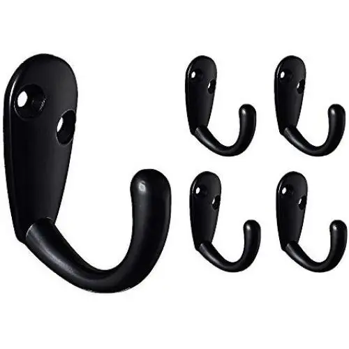 Mellewell 5 PCS Single Prong Coat and Hat Hook Cloth Hanger Closet and Cabinet Organizer in Satin Black, 13001B Mellewell 5 PCS Single Prong Coat and Hat Hook Cloth Hanger Closet and Cabinet Organizer in Satin Black, 13001B