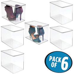 mDesign Stackable Closet Plastic Storage Bin Boxes with Lid - Container for Organizing Mens and Womens Shoes, Booties, Pumps, Sandals, Wedges, Flats, Heels and Accessories - 9" High, 6 Pack - Clear