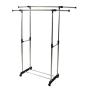 Heavy Duty Double Adjustable Portable Clothes Hanger Rolling Garment Rack Rail