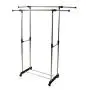 Heavy Duty Double Adjustable Portable Clothes Hanger Rolling Garment Rack Rail