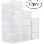 WAYTRIM Foldable Shoe Box, Stackable Clear Shoe Storage Boxes - Storage Bins Shoe Container Organizer, 12 Pack - White