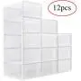 WAYTRIM Foldable Shoe Box, Stackable Clear Shoe Storage Boxes - Storage Bins Shoe Container Organizer, 12 Pack - White