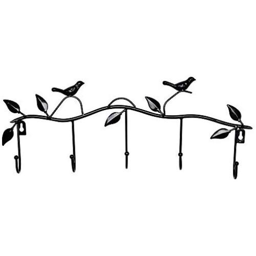 Stylish Rack Multi-Purpose European Bird Style Wall Mount Decorative Hanger Organizer Holder for Hanging Your Clothes Coat Hat Belt for Home Office with 5 Coat Hooks (Black,Bird)