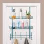 Neala Over The Door Hook 5 Double-Row Hooks & 2 Baskets Metal Shelf Hanger Door Hook 2 Tier Storage Rack for Coats, Towels, Bags (Aqua Blue)