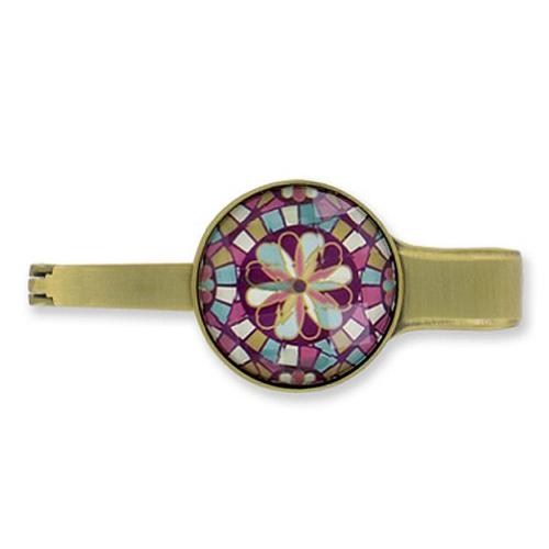 Pursenal Choice Tabletop Purse Hanger, Purse Holder, Mauve Mosiac Flower, Antique Brass