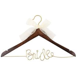 MSC Mainstreet Collection Bride Hanger, Wood Wedding Hanger with Wire Lettering and Chiffon Bow