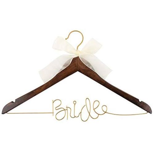 MSC Mainstreet Collection Bride Hanger, Wood Wedding Hanger with Wire Lettering and Chiffon Bow